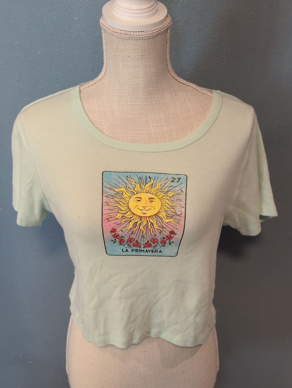 Mundial Celestial Sun La Primavera Rosette Cotton Blend Cropped Top Whimsigoth